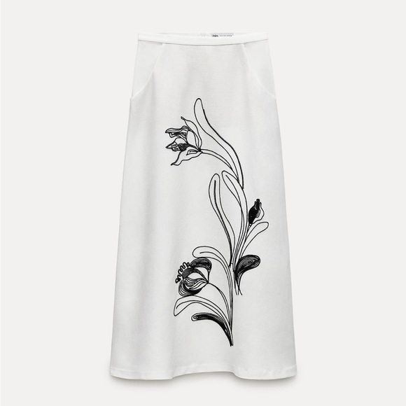 Zara white linen embroidered midi skirt. Size Large - Picture 1 of 5